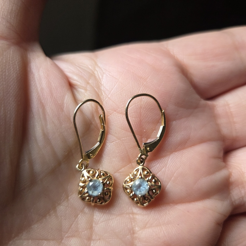 Elegant P14K Gold and aquamarine Drop Earrings
